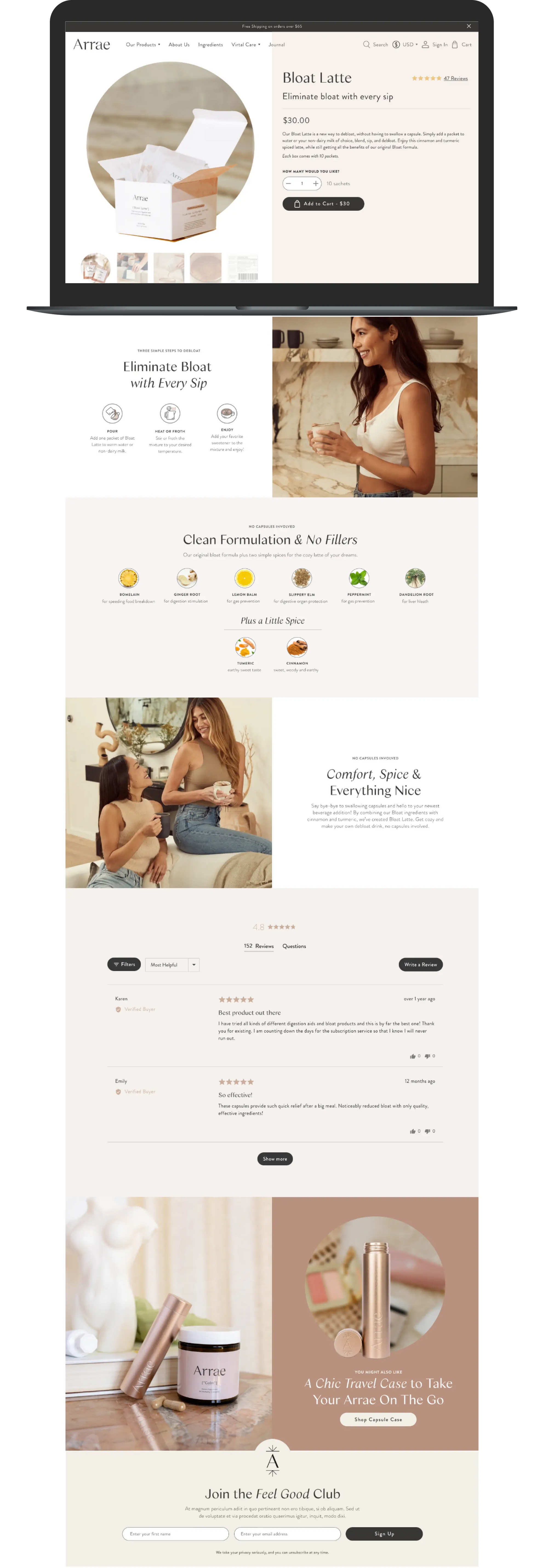 The product detail page of the bloat latte product
